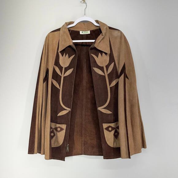 Brown and Tan Women's Cape Jacket - Picture 3 of 8